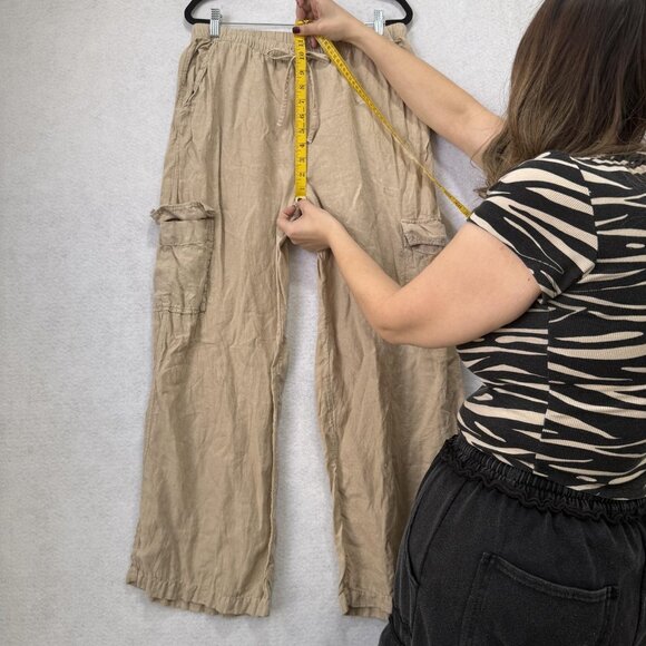 Caslon Pants Womens Medium Beige Linen Cargo Drawstring Wide Leg Pockets Relaxed - Picture 5 of 10